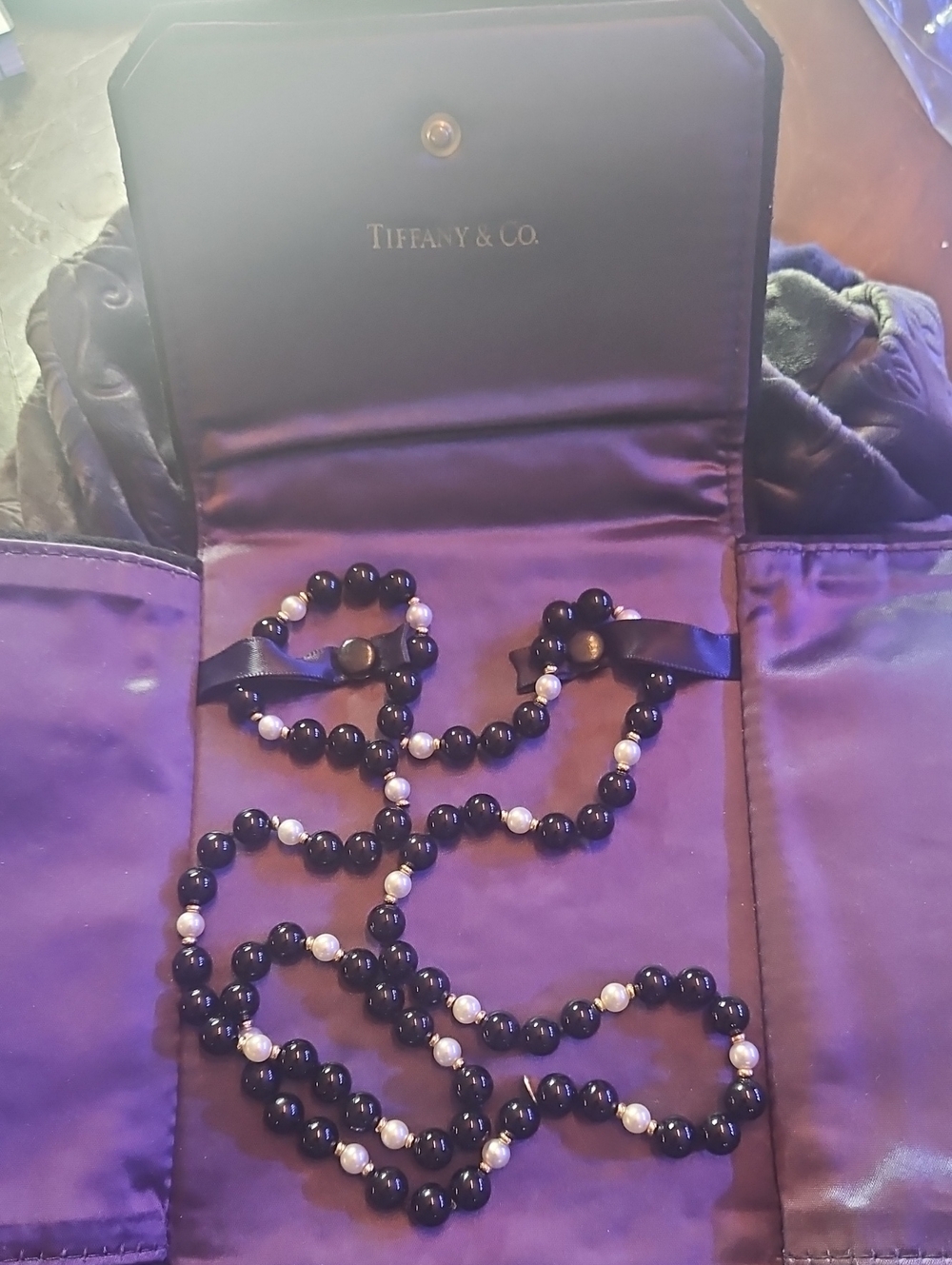 Tiffany & Co. Black Onyx and White Pearl Beaded Necklace